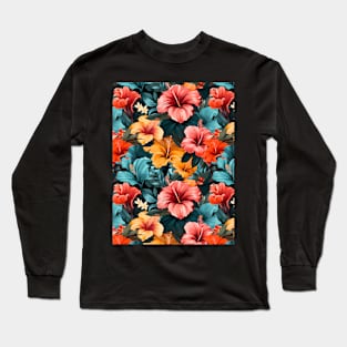 #28 Floral Pattern. Hibiscus Flower Pattern. Long Sleeve T-Shirt